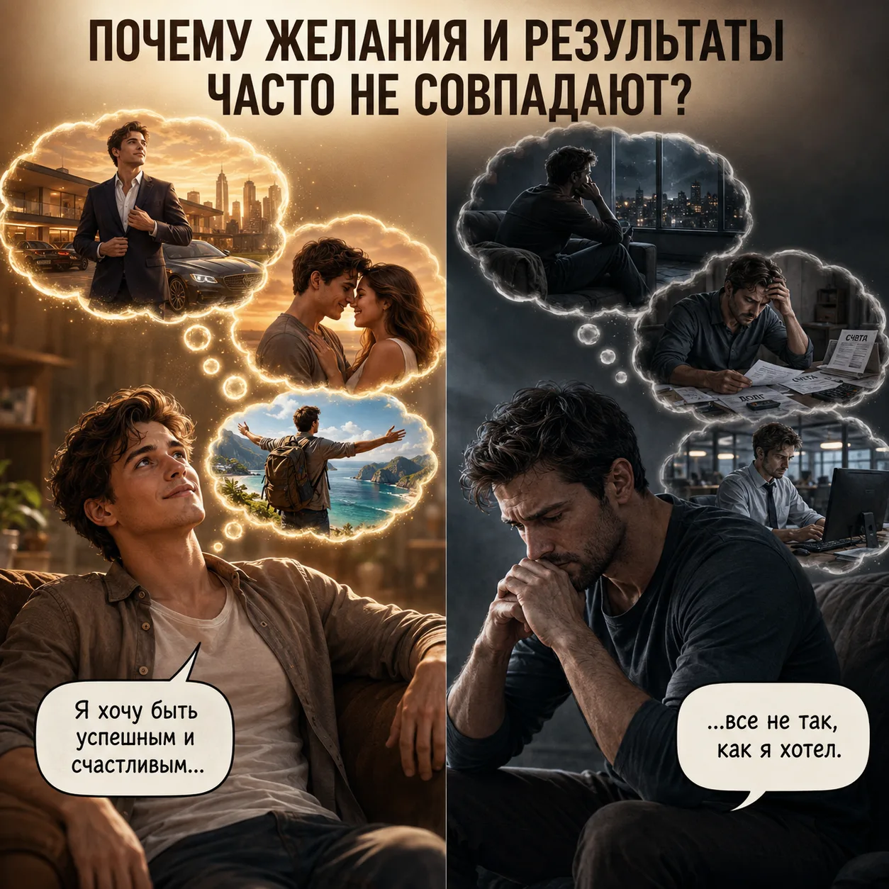 Почему желания и результаты часто не совпадают: человек мечтает об успехе, но получает совсем другую реальность